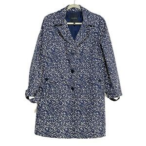 Talbots Floral Print Trench Coat In Navy and White Lined Blue Button Size 14